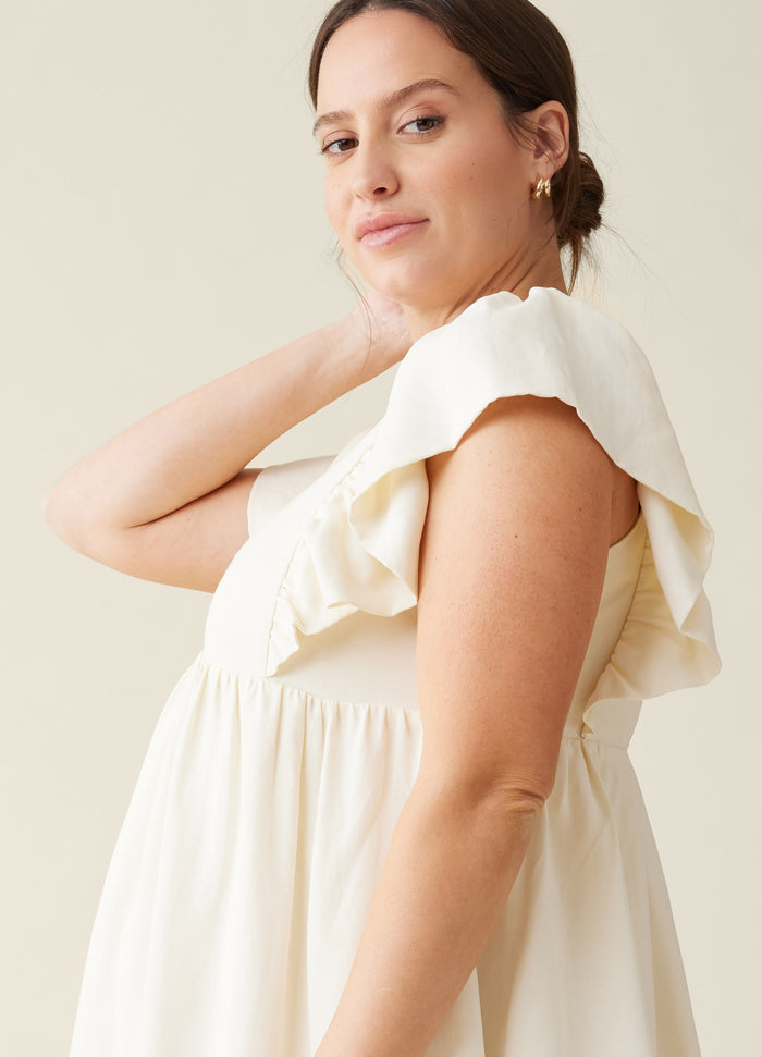 Ingrid & Isabel The Madeline Flutter Sleeve Maternity Dress Buttermilk