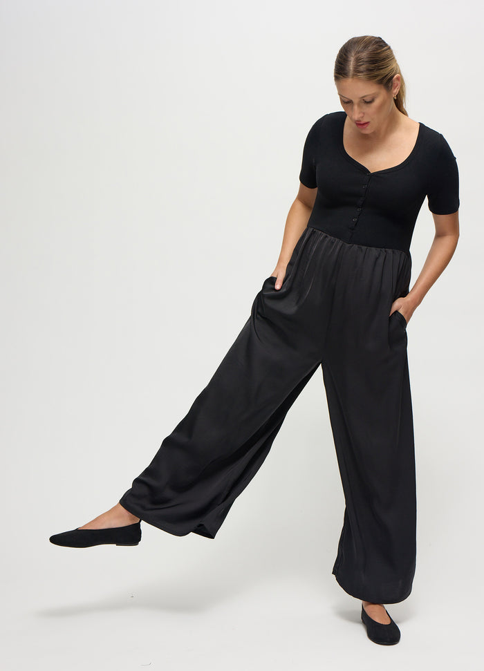 Ingrid & Isabel The Mixed Media Black Maternity Jumpsuit Black