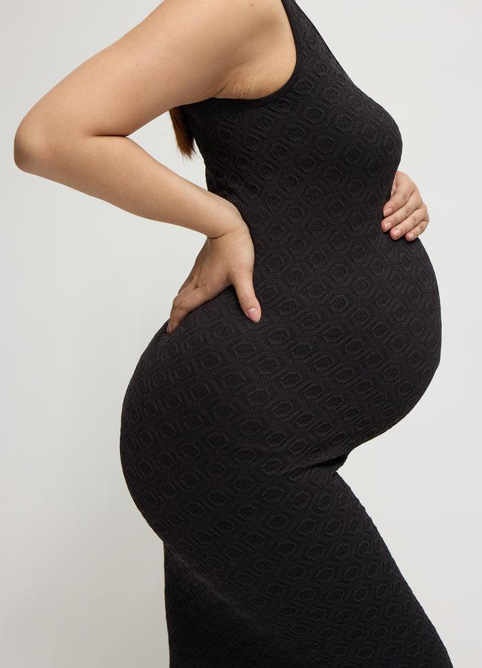 Ingrid & Isabel The Modern Muse Textured Bodycon Midi Tank Maternity Dress Black