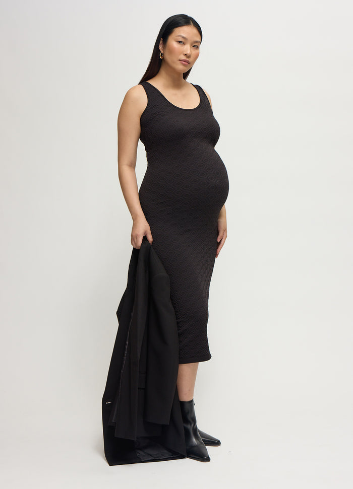 Ingrid & Isabel The Modern Muse Textured Bodycon Midi Tank Maternity Dress Black