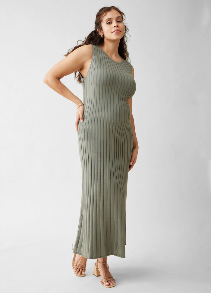 ingrid & isabel The Paris Maternity Ribbed Sweater Midi Dress Agave