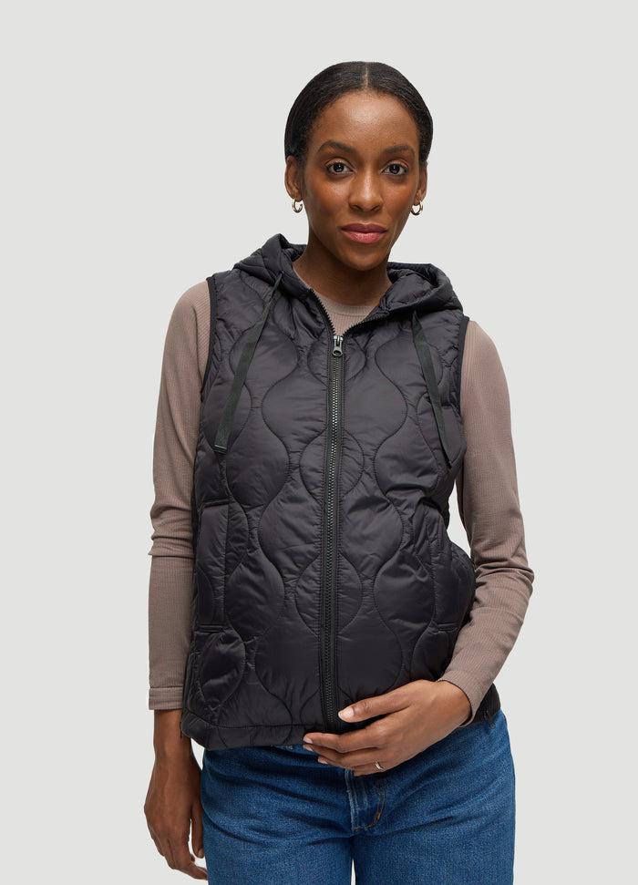 ingrid & isabel The Quilted Layer Grow With You Side Zip Maternity Vest Black