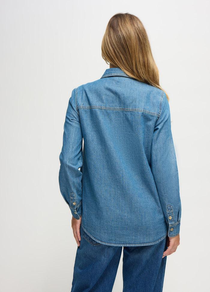 Ingrid & Isabel The Relaxed Button Down Maternity And Nursing Denim Shirt Medium Wash