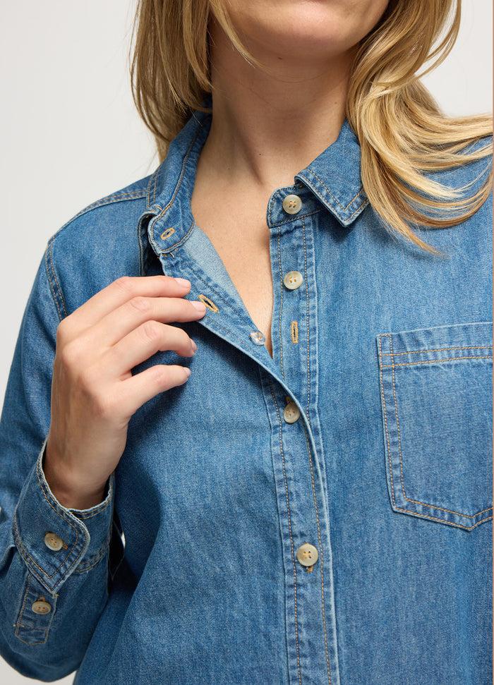 Ingrid & Isabel The Relaxed Button Down Maternity And Nursing Denim Shirt Medium Wash
