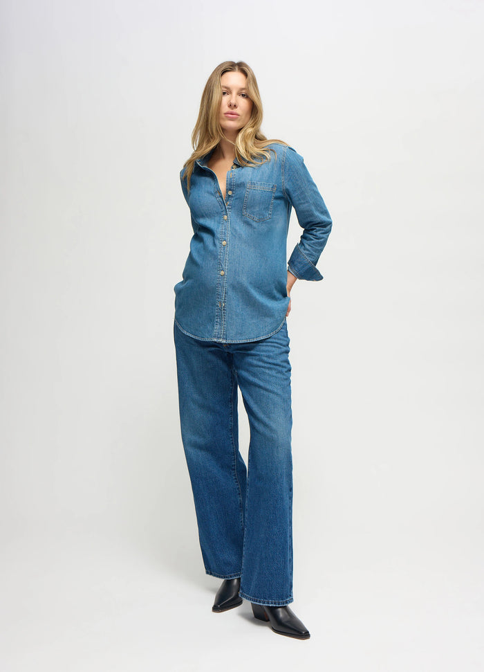 Ingrid & Isabel The Relaxed Button Down Maternity And Nursing Denim Shirt Medium Wash