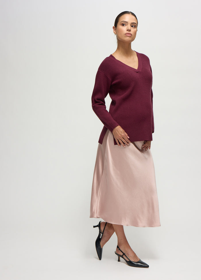 Ingrid & Isabel The Satin Slip Midi Maternity Skirt Dusty Rose
