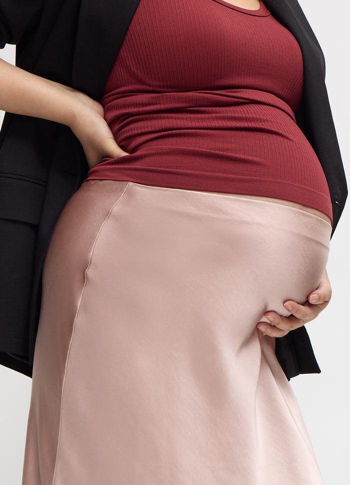 Ingrid & Isabel The Satin Slip Midi Maternity Skirt Dusty Rose