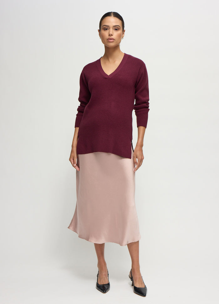 ingrid & isabel The Satin Slip Midi Maternity Skirt Dusty Rose