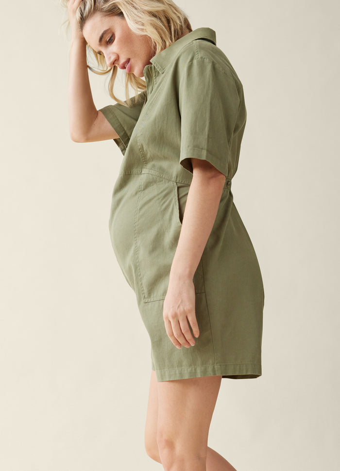 Ingrid & Isabel The Short Olive Maternity Utility Coverall Olive