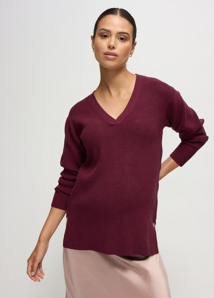 Ingrid & Isabel The Soft Shift Side Zip Maternity And Nursing Sweater Fig