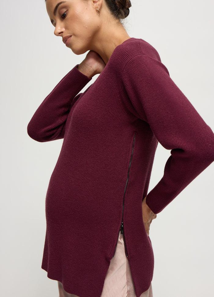 Ingrid & Isabel The Soft Shift Side Zip Maternity And Nursing Sweater Fig