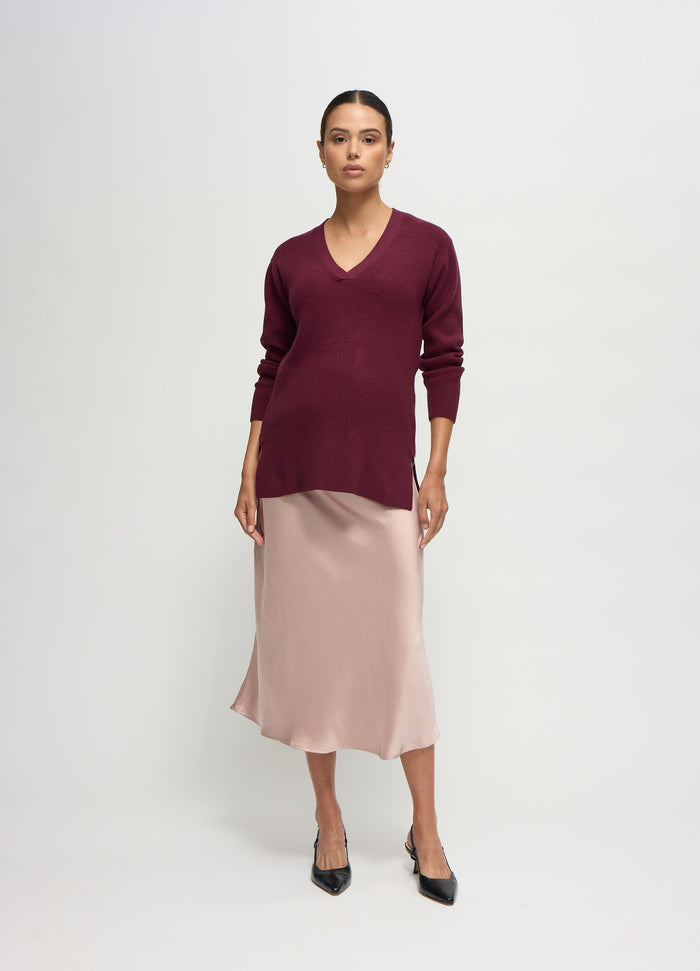 ingrid & isabel The Soft Shift Side Zip Maternity and Nursing Sweater Fig