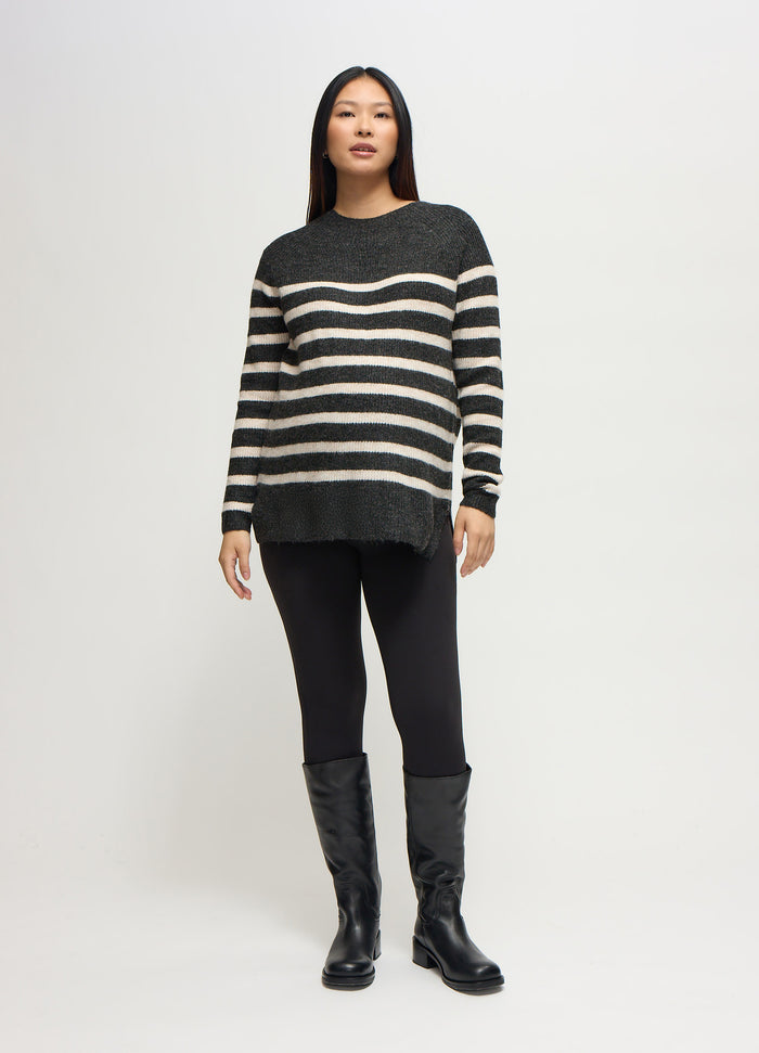 Ingrid & Isabel The Softline Side Zip Stripe Maternity And Nursing Sweater Charcoal/Ivory