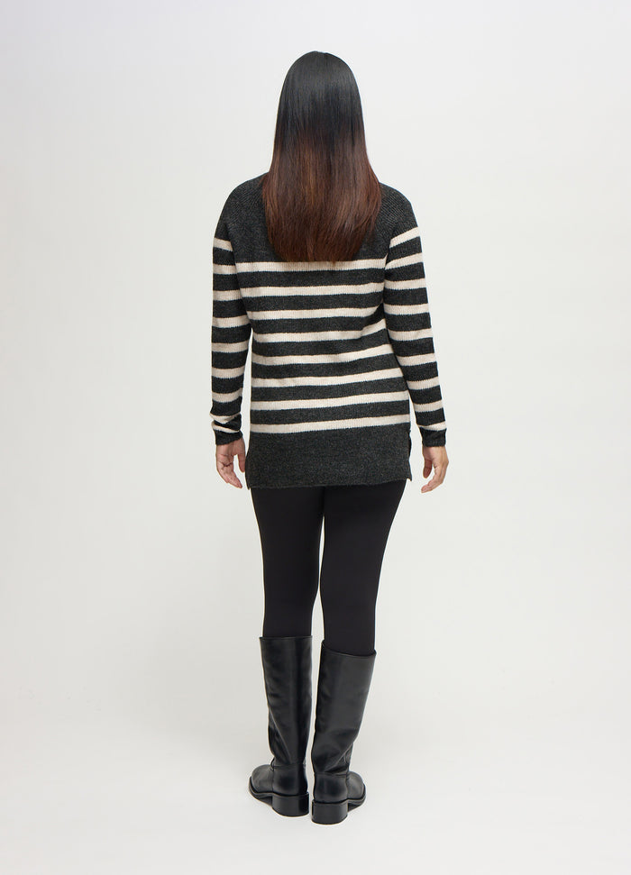 Ingrid & Isabel The Softline Side Zip Stripe Maternity And Nursing Sweater Charcoal/Ivory