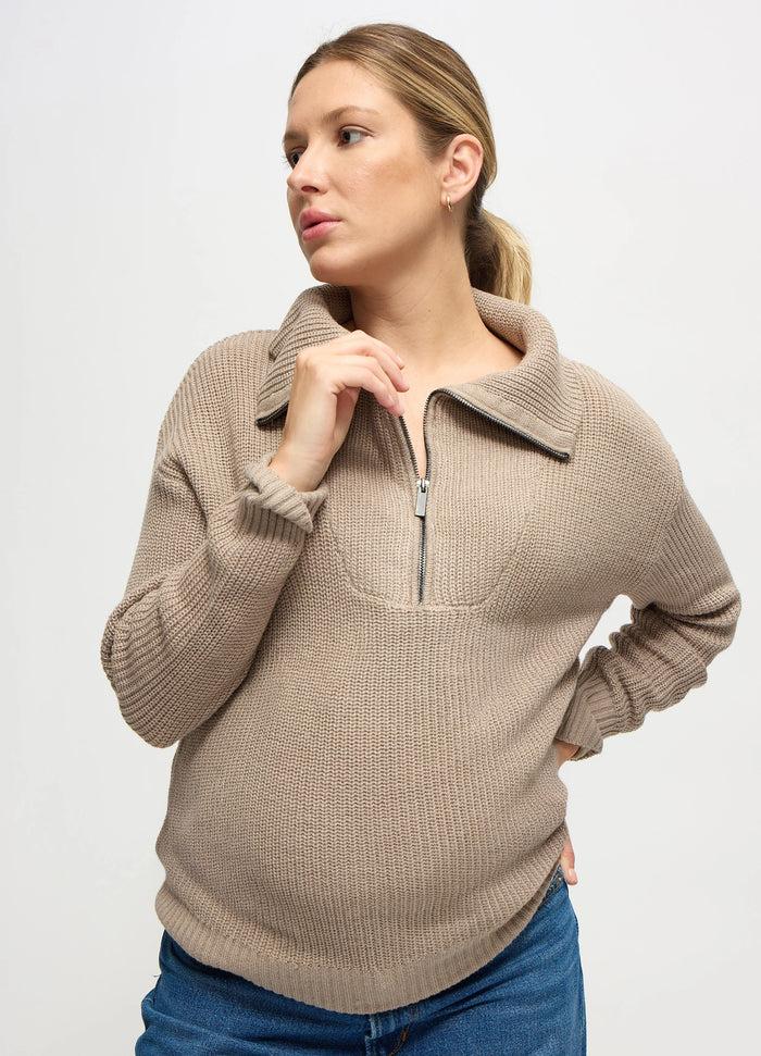 Ingrid & Isabel The Stay Cozy Quarter Zip Maternity Sweater Taupe