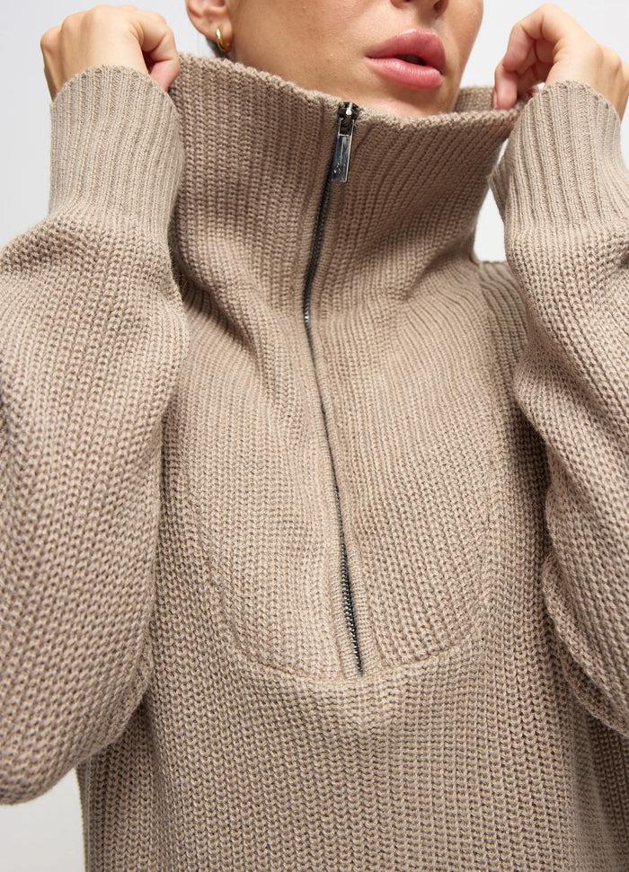 Ingrid & Isabel The Stay Cozy Quarter Zip Maternity Sweater Taupe