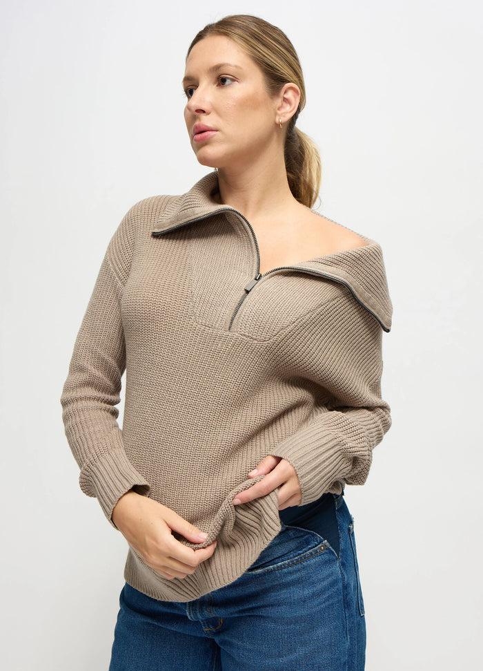 Ingrid & Isabel The Stay Cozy Quarter Zip Maternity Sweater Taupe