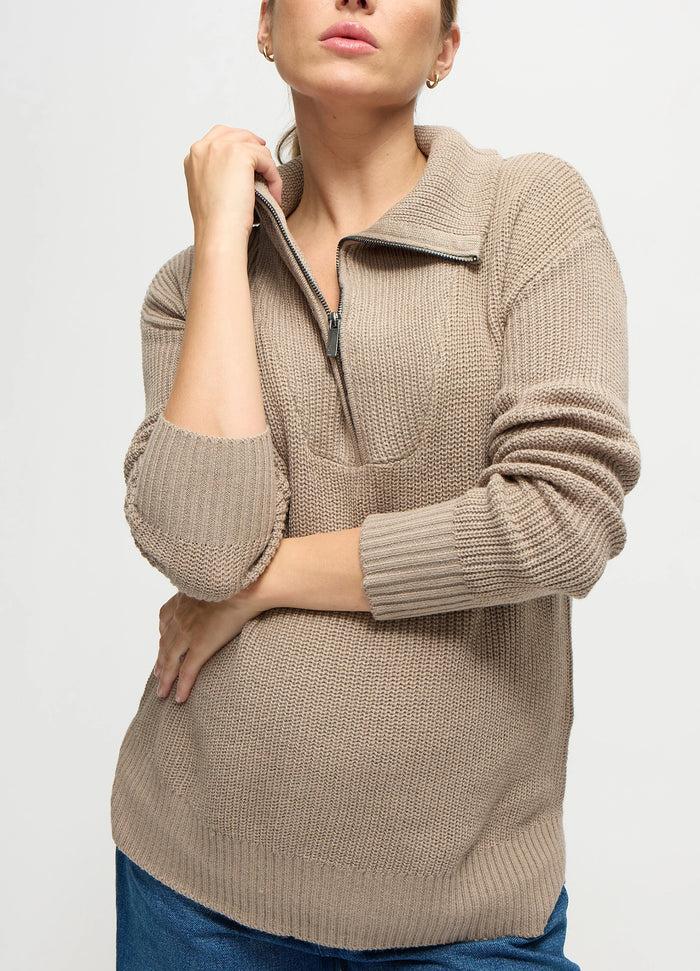 ingrid & isabel The Stay Cozy Quarter Zip Maternity Sweater Taupe