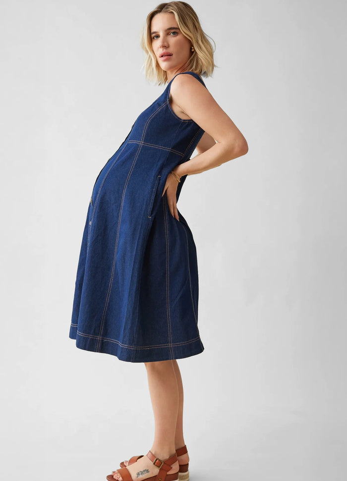 Ingrid & Isabel The Thursday Denim Maternity Midi Dress Indigo