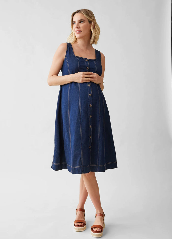 ingrid & isabel The Thursday Denim Maternity Midi Dress Indigo