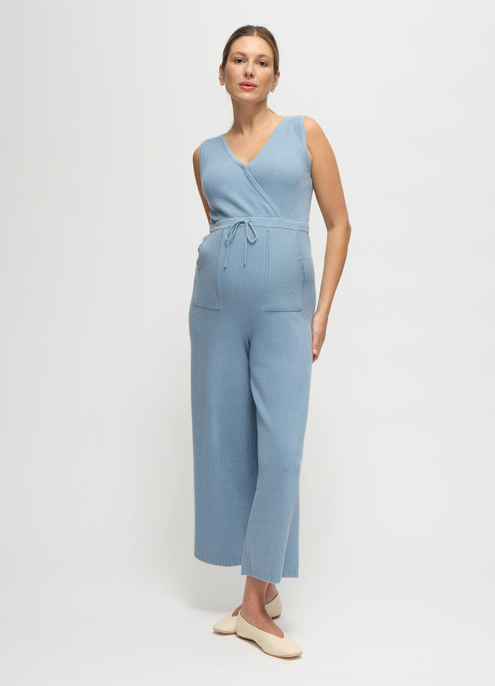 ingrid & isabel The Wide Leg Sweater Maternity and Nursing Jumpsuit Blue Gray