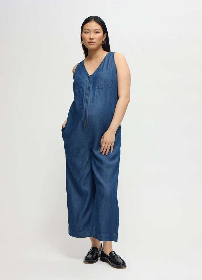 Ingrid & Isabel The Zip & Relax Chambray Maternity + Nursing Jumpsuit Indigo