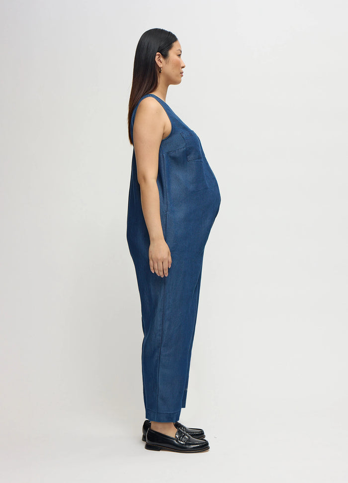 Ingrid & Isabel The Zip & Relax Chambray Maternity + Nursing Jumpsuit Indigo