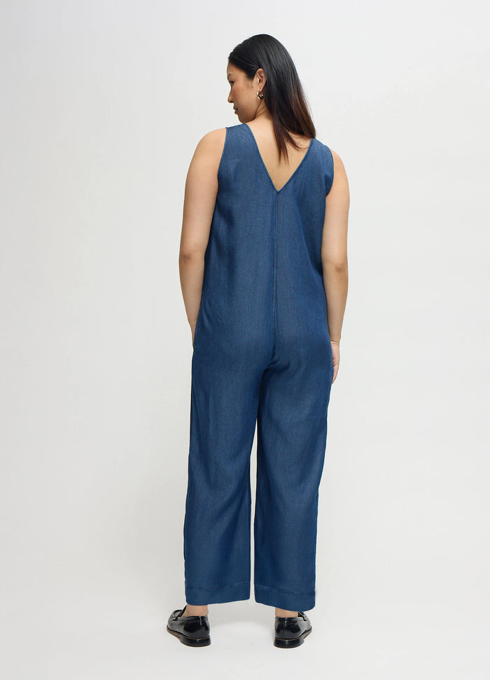 Ingrid & Isabel The Zip & Relax Chambray Maternity + Nursing Jumpsuit Indigo