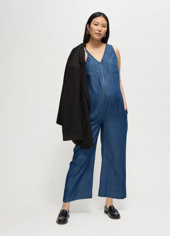 ingrid & isabel The Zip & Relax Chambray Maternity + Nursing Jumpsuit Indigo