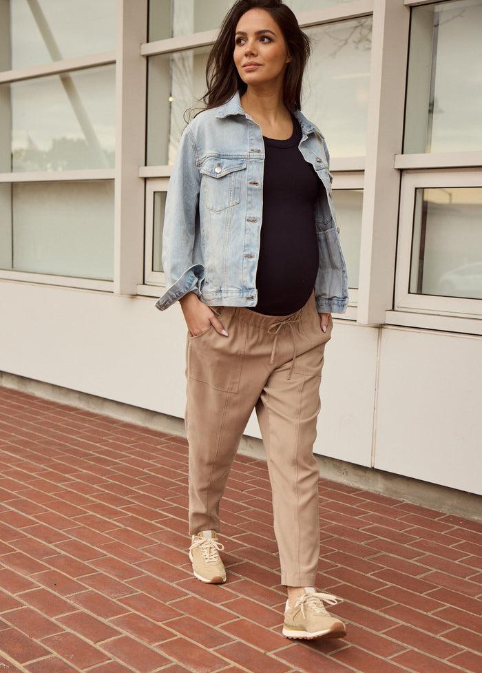Ingrid & Isabel Twill Maternity Pants With Pockets Taupe