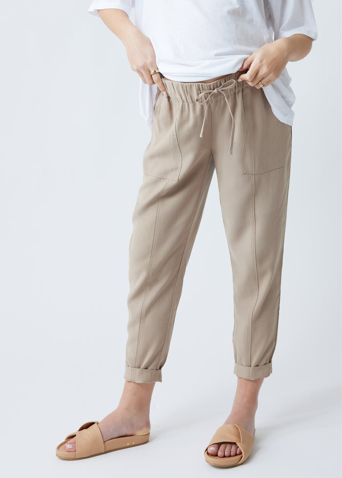 Ingrid & Isabel Twill Maternity Pants With Pockets Taupe