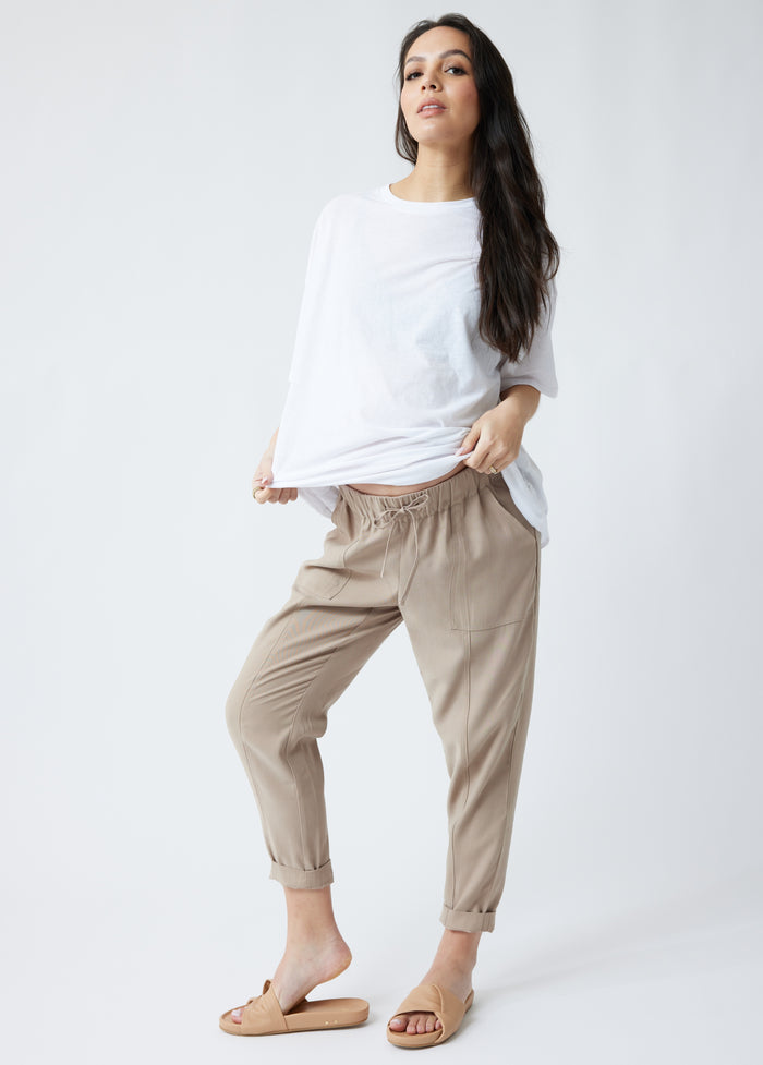 ingrid & isabel Twill Maternity Pants with Pockets Taupe