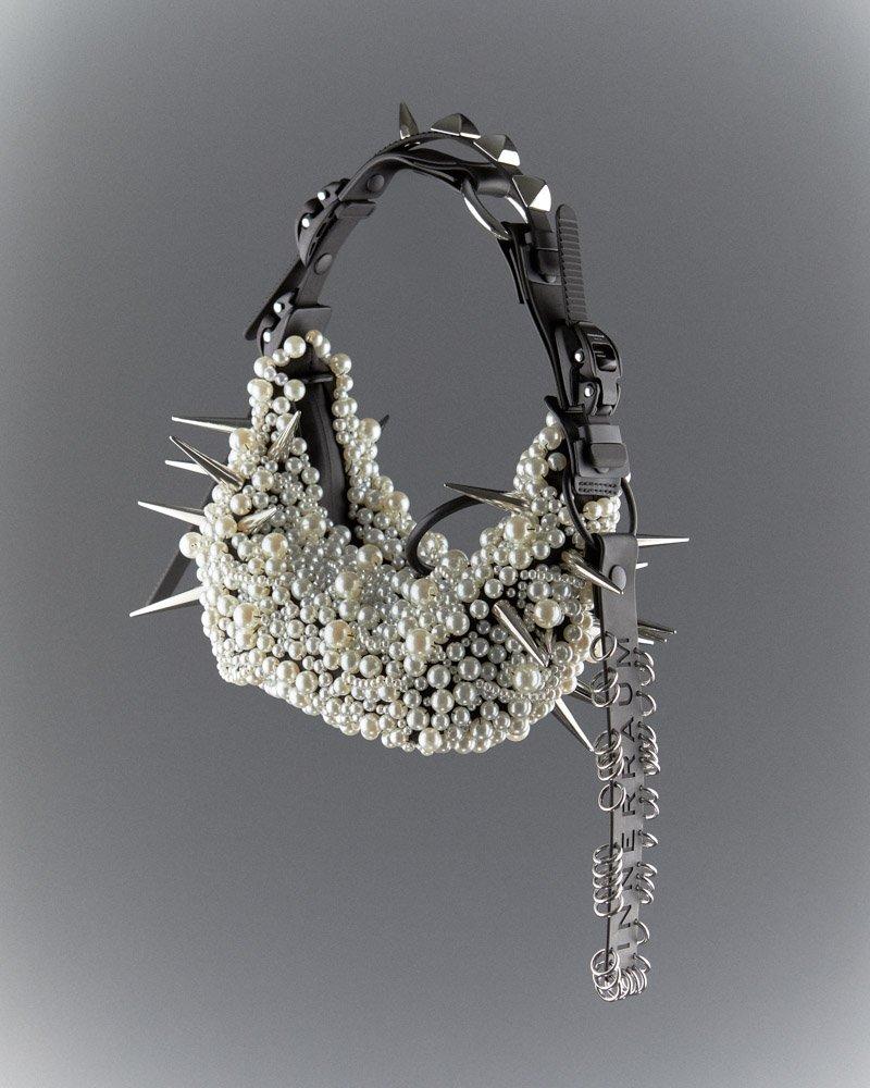 innerraum Berlin INNERRAUM X JUNYA WATANABE – HALF MOON BAG With PEARLS & SPIKES PEARL WHITE + BLACK