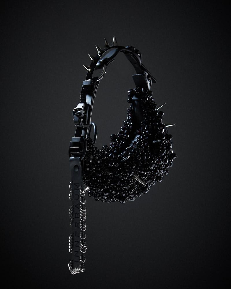 Innerraum Berlin INNERRAUM X JUNYA WATANABE – HALF MOON BAG With PEARLS & SPIKES BLACK SHINE + BLACK