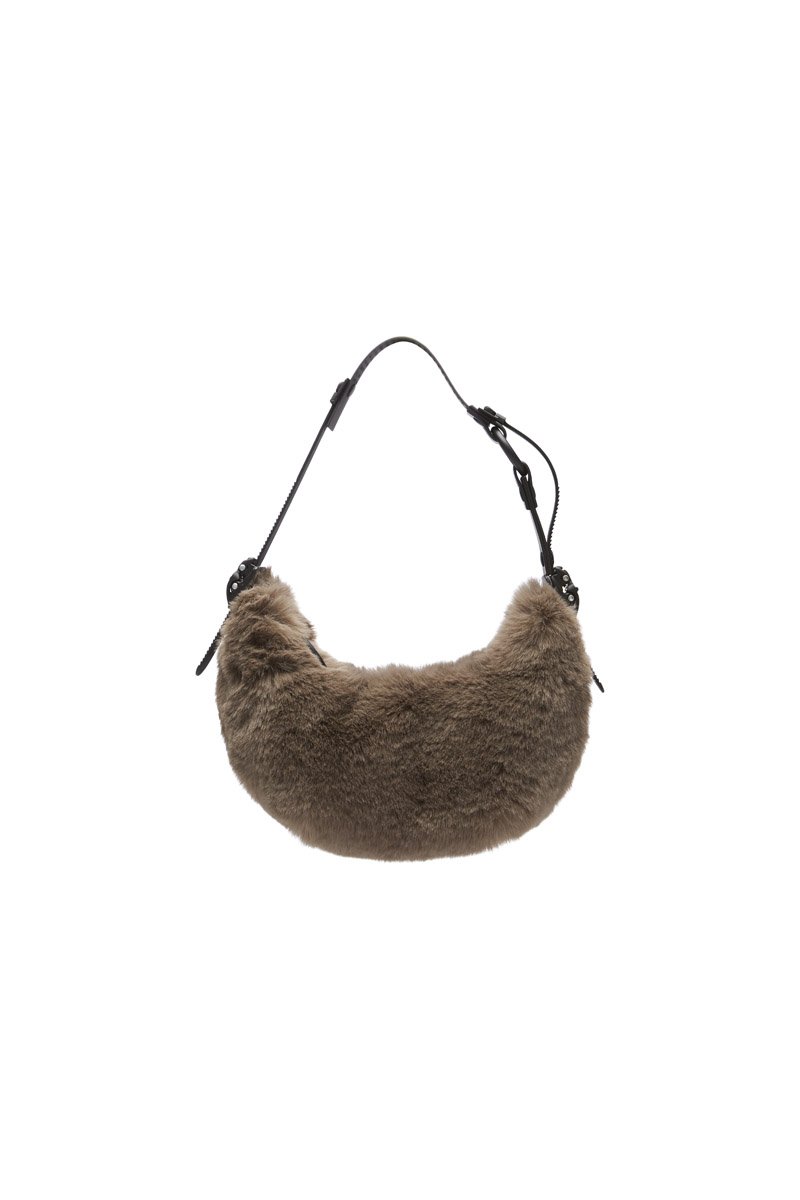 innerraum berlin OBJECT HM0 MICRO HALF MOON BAG WARM GRAY FAUX FUR + BLACK MATT