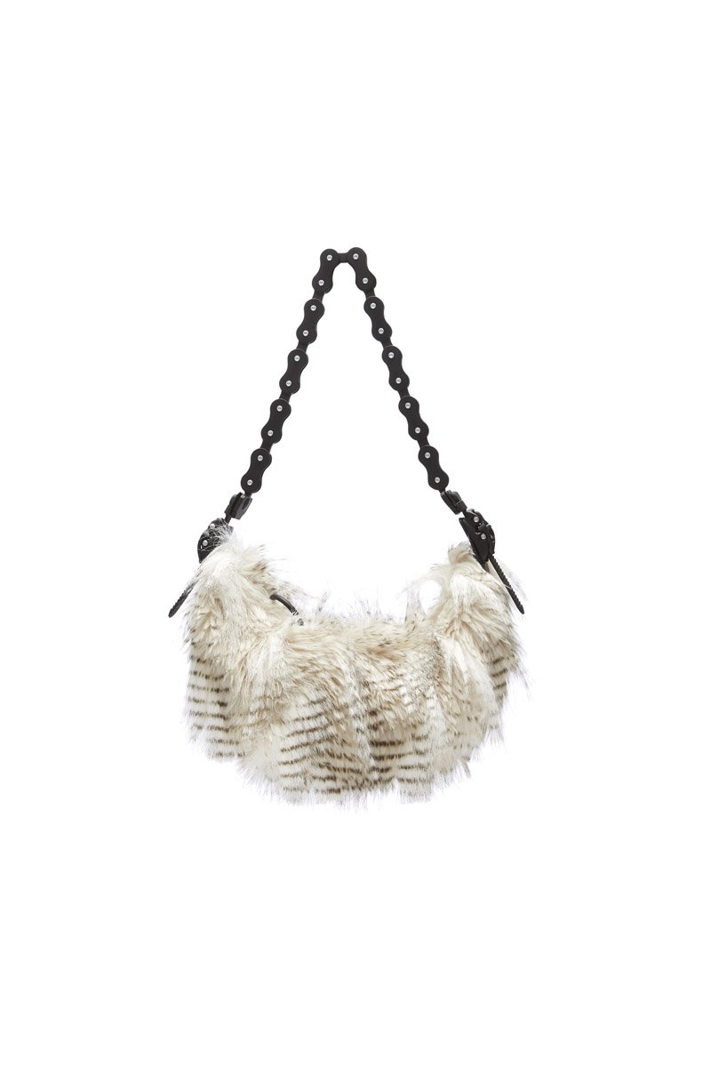 innerraum berlin OBJECT HM0 MICRO HALF MOON BAG WHITE FAUX FUR + BLACK MATT