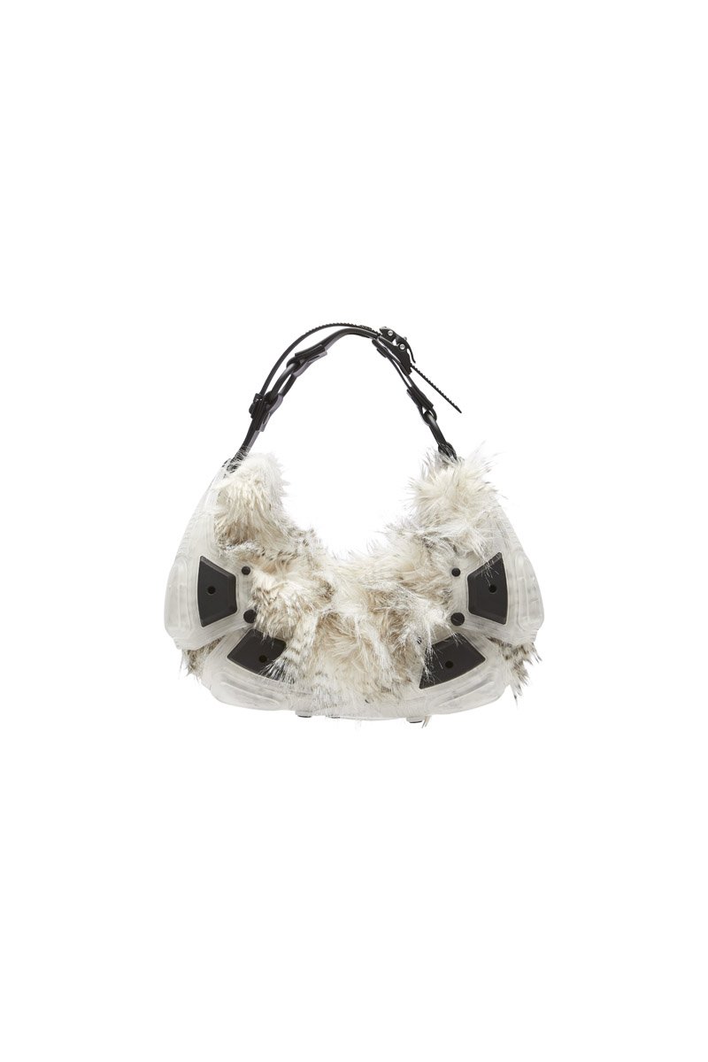 innerraum berlin OBJECT M02 SMALL HALF MOON BAG TRANSPARENT - FAUX FUR + BLACK MATT