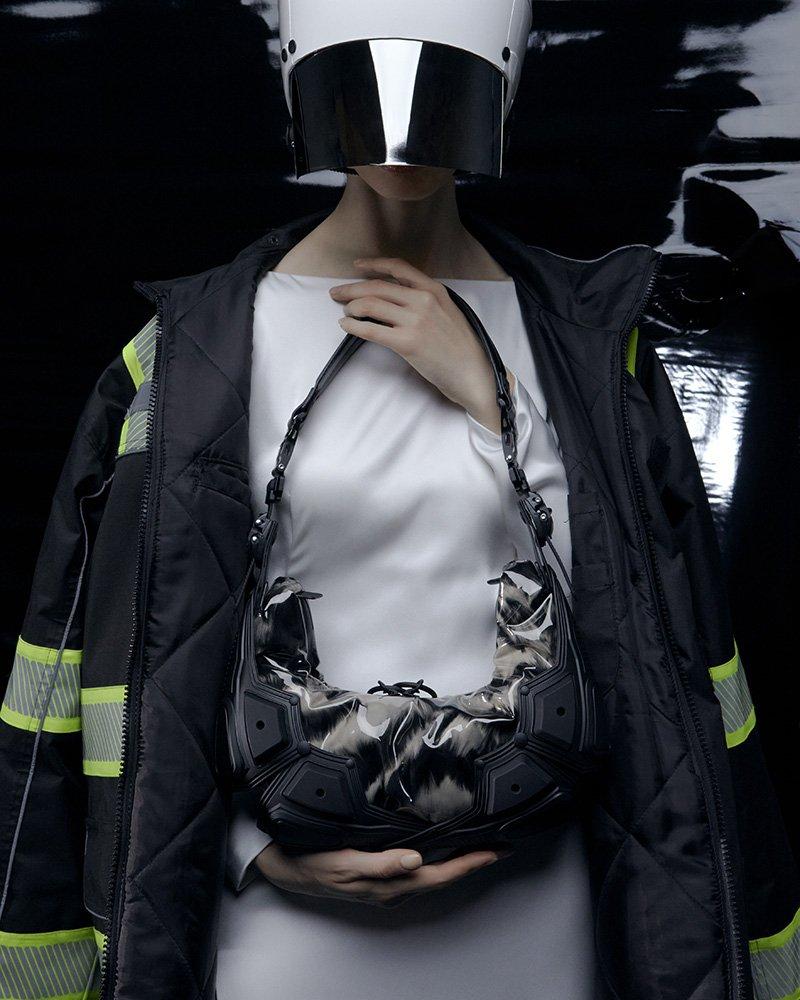 Innerraum Berlin OBJECT M02 SMALL HALF MOON BAG ZEBRA - FAUX FUR + BLACK MATT