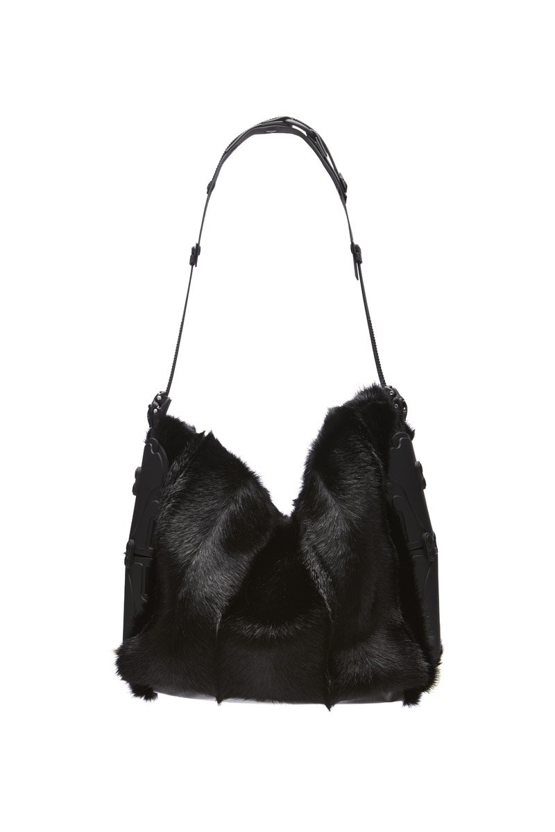 innerraum berlin OBJECT S10 HOBO BAG BLACK FAUX FUR + BLACK MATT