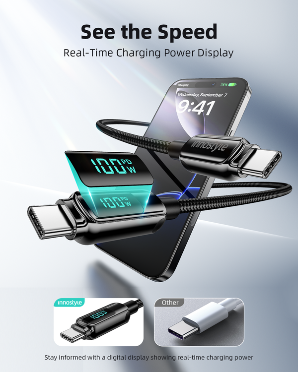 Innostyle DigiPower USB-C To USB-C Cable With Digital Display 100W 1.2m DP-CC1001