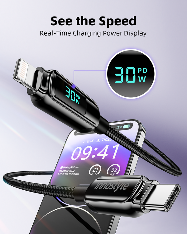 Innostyle DigiPower USB-C To USB-C Cable With Digital Display 100W 1.2m-DP-CL301