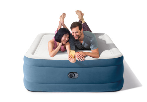 Intex Dura-Beam® Deluxe Thermalux Air Mattress 20" Queen W/ Built-In Electric Pump - Blue
