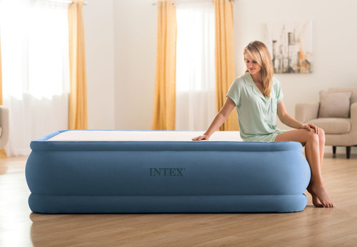 intex Dura-Beam® Deluxe Thermalux Air Mattress 20" Queen w/ Built-In Electric Pump - Blue
