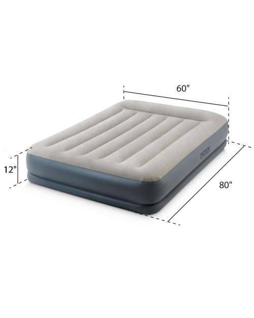 Intex Dura-Beam® Standard Pillow Rest Air Mattress 12" Queen W/ Built-In Electric Pump