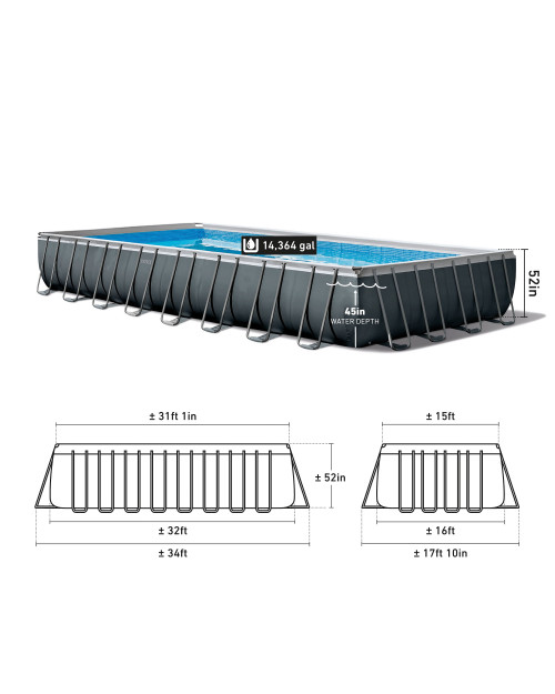 Intex Rectangular Ultra XTR® Frame Above Ground Pool W/ Sand Filter Pump - 32' X 16' X 52"