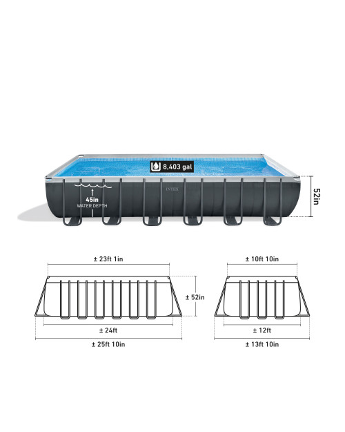 Intex Rectangular Ultra XTR® Frame Above Ground Pool W/ Sand Filter Pump & Saltwater System - 24' X 12' X 52"