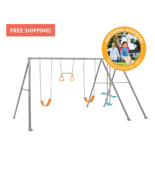 Intex Swing & Glide Four Feature Gray Swing Set W/ FREE Trapeze Bar