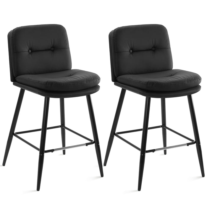 intimate Wm Heart 26 Inch Bar Stools Set Of 2 High Back Barstool With Double-Layer Padding And Metal Legs Faux Leather High Stools For Home Kitchen Island Couter