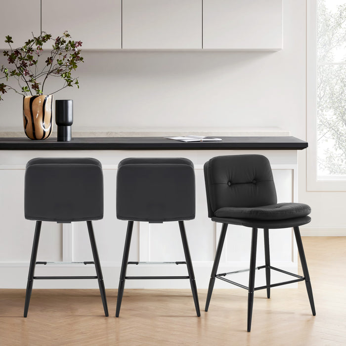 intimate Wm Heart 26 Inch Bar Stools Set Of 2 High Back Barstool With Double-Layer Padding And Metal Legs Faux Leather High Stools For Home Kitchen Island Couter