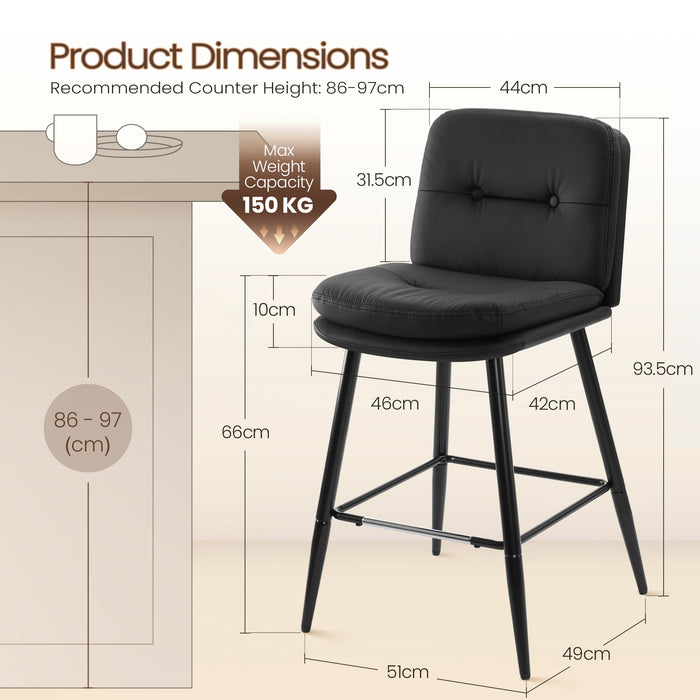 intimate wm heart 26 Inch Bar Stools Set of 2 High Back Barstool with Double-Layer Padding and Metal Legs Faux Leather High Stools for Home Kitchen Island Couter